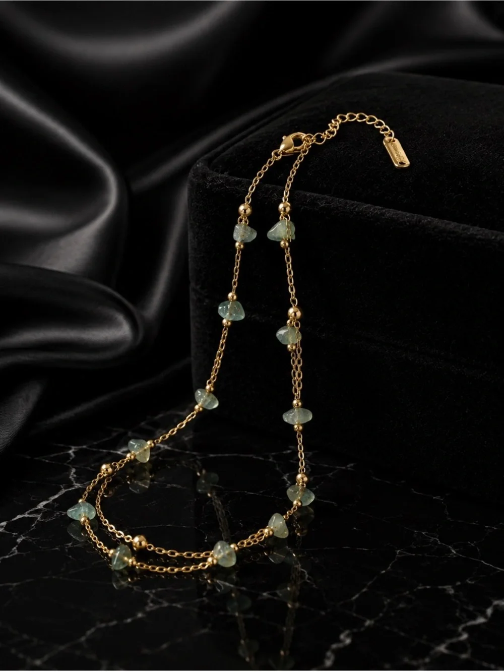 18K Gold Natural Jade Double-Chain Anklet